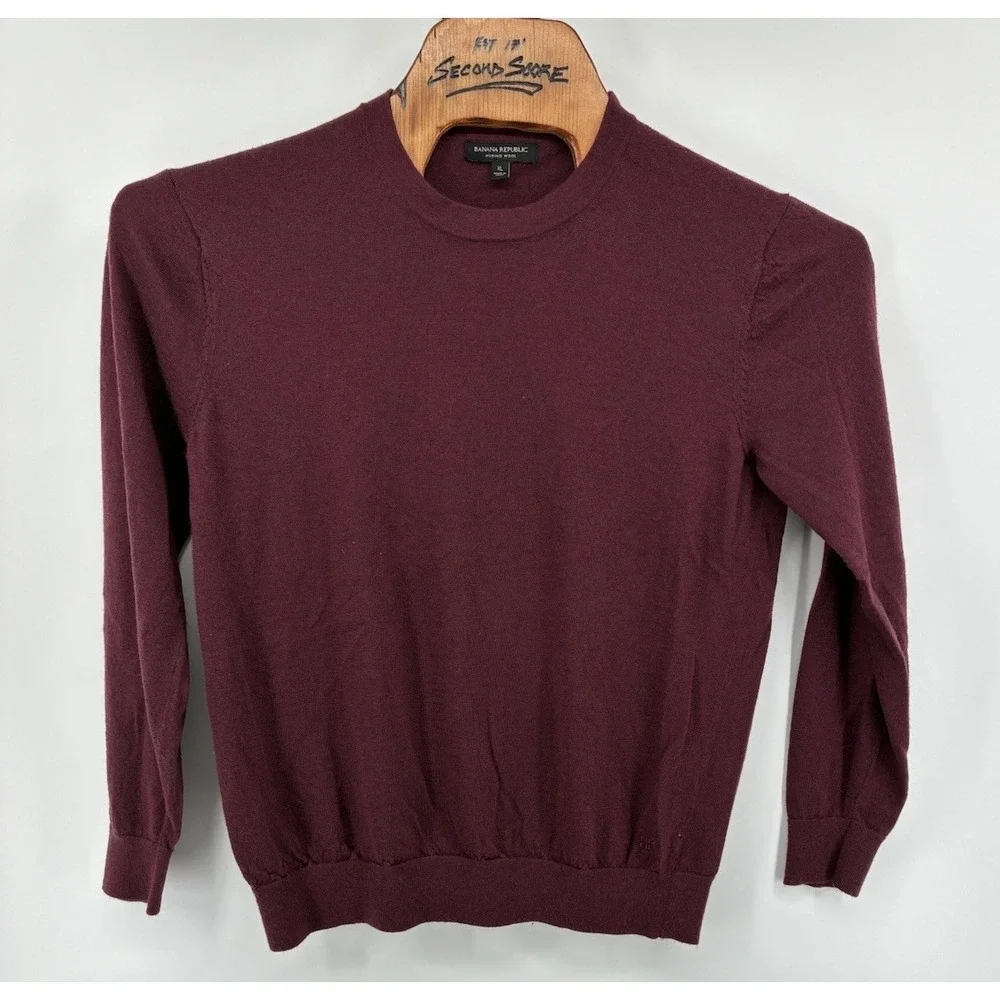 Lot Of 2 Banana Republic Men's XL  100% Merino Wool‎ Crewneck Sweater Washable